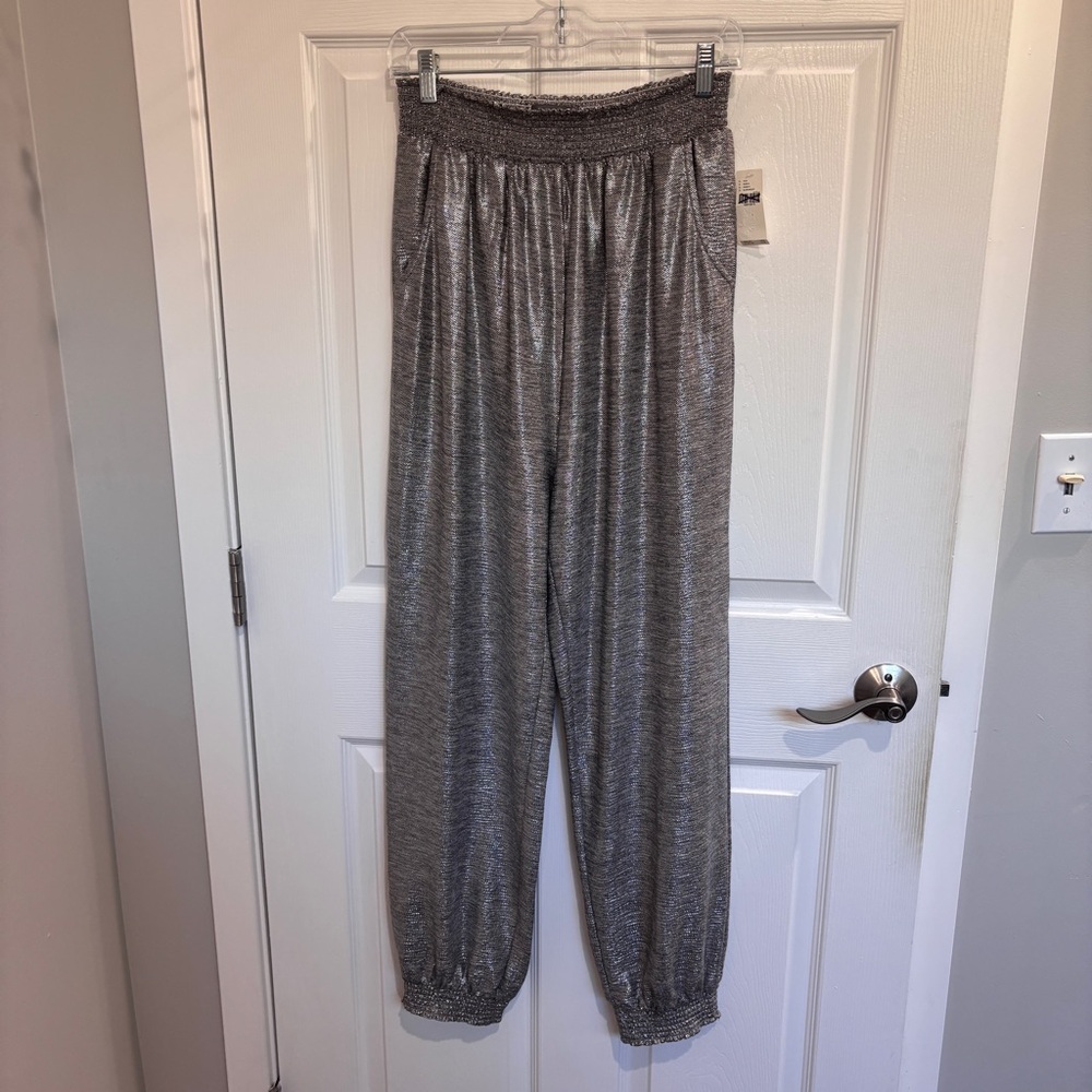 ANTHROPOLOGIE Melora Silver Metallic Joggers | Size small - Picture 3 of 7